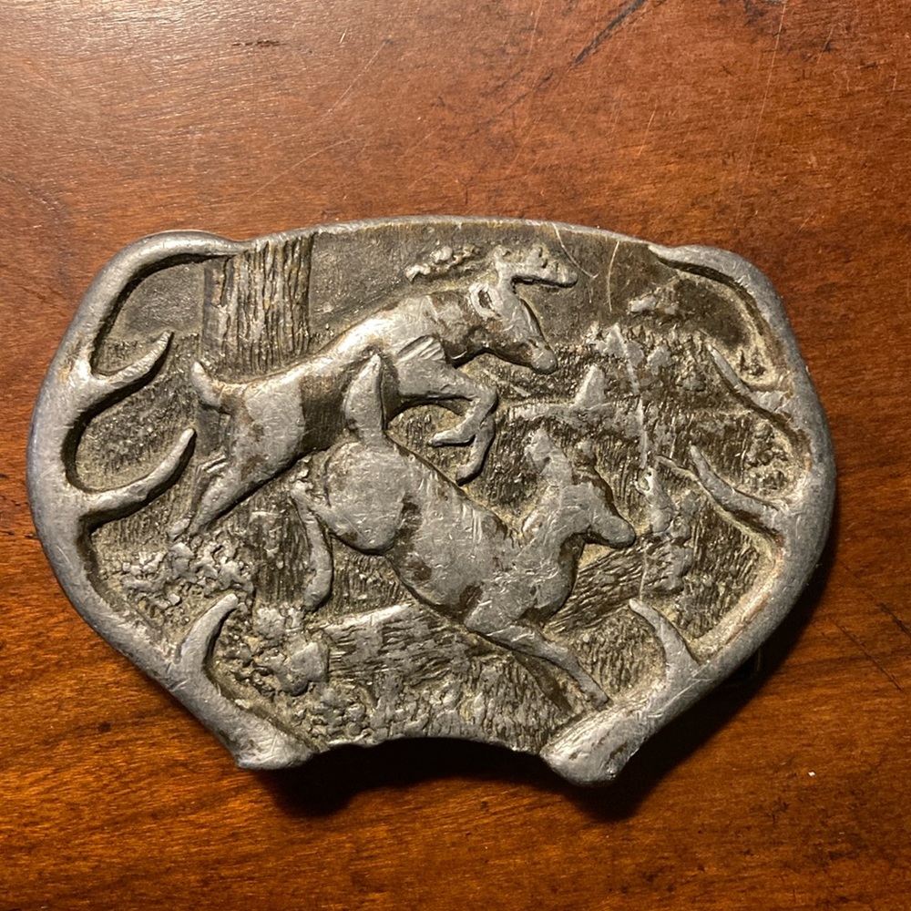 Vintage Bergamot Brass Belt Buckle of Deer in the Brush